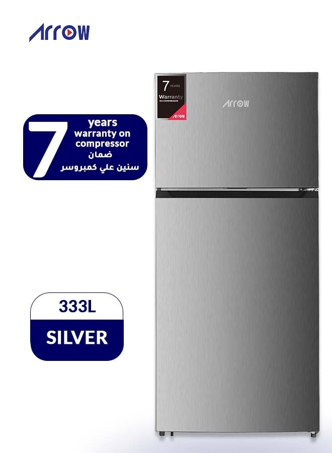 Arrow 333Liters,11.7 Cu.Ft, Double Door Refrigerator with 7 Years Compressor Warranty, No Frost, Airflow Cooling, Food Care Drawer, Interior Light, Electronic Temperature Control, silver color | Model Name: RO2-530NFS - Image 1
